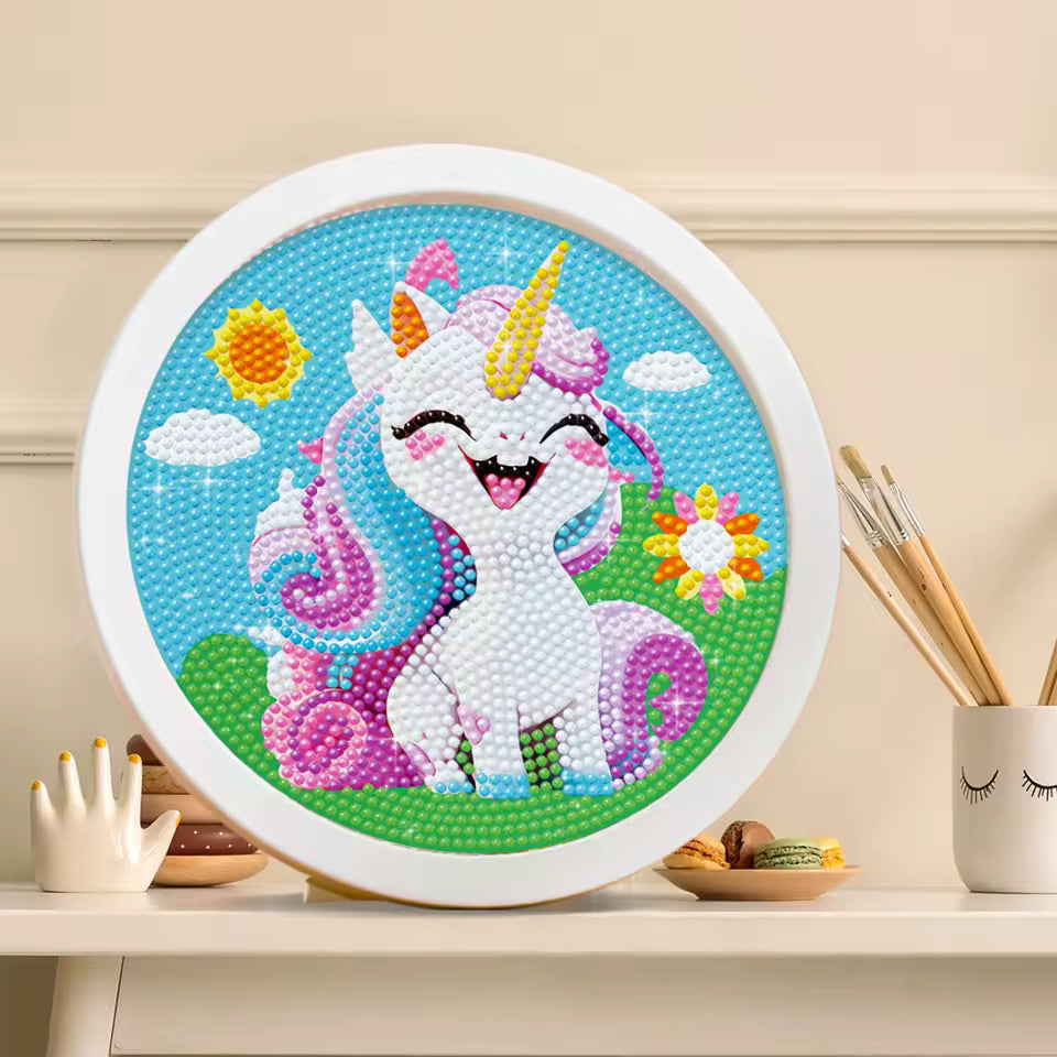Kids DIY Round Diamond Painting Kit, Unicorn Mermaid Cartoon Mosaic Craft Set