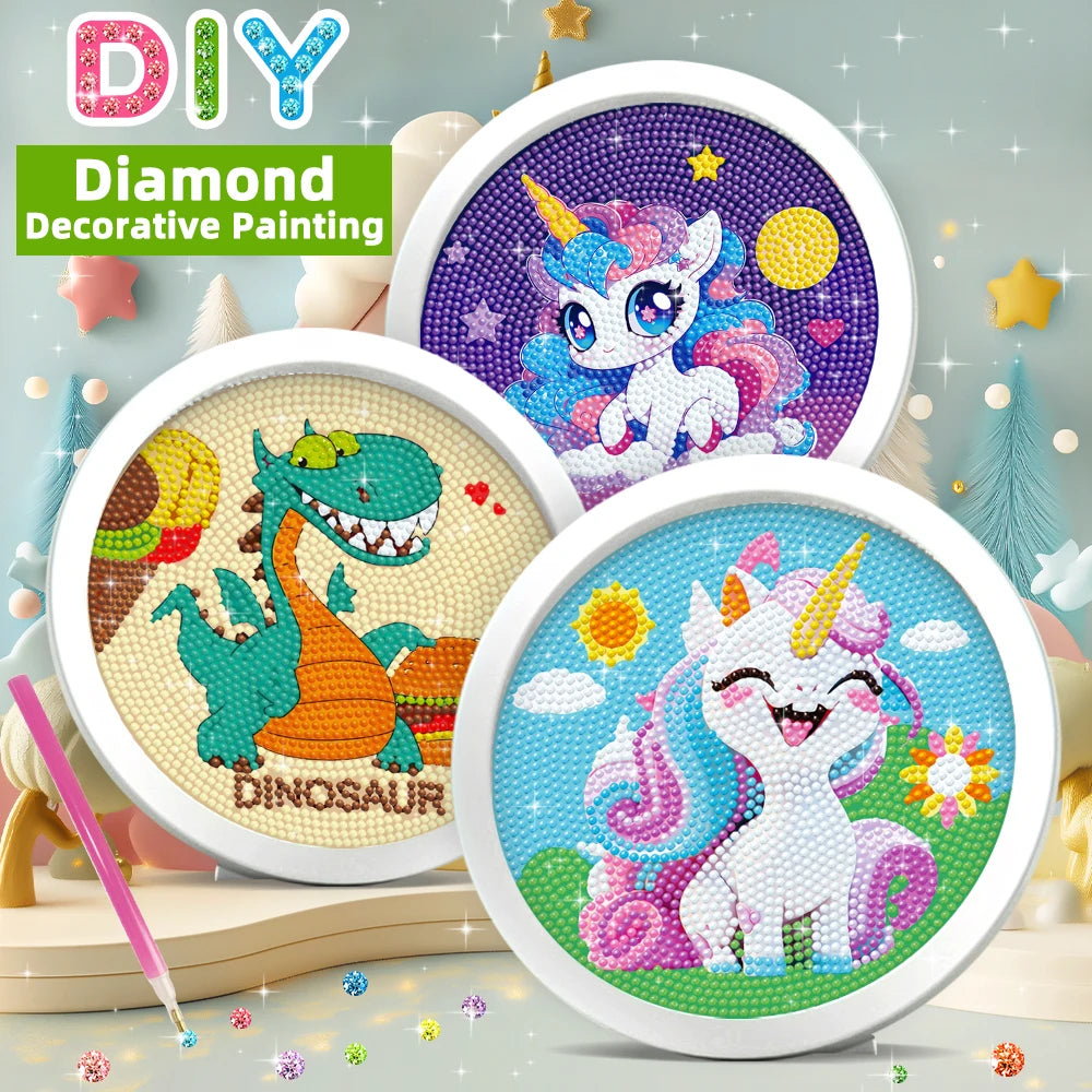 Kids DIY Round Diamond Painting Kit, Unicorn Mermaid Cartoon Mosaic Craft Set