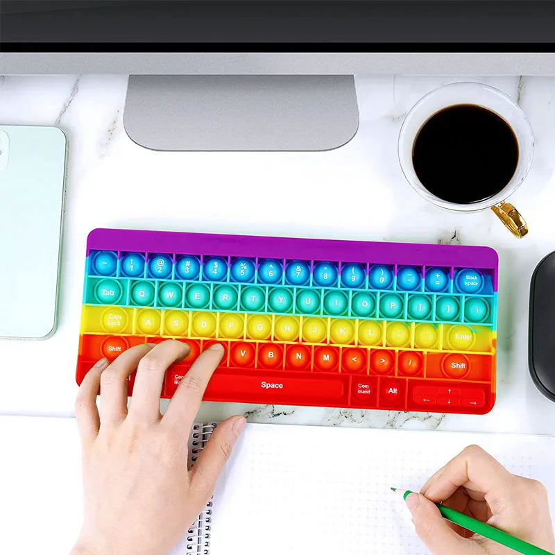 Rainbow Keyboard Pop It Fidget Toy – Silicone Sensory Bubble Popper for Kids