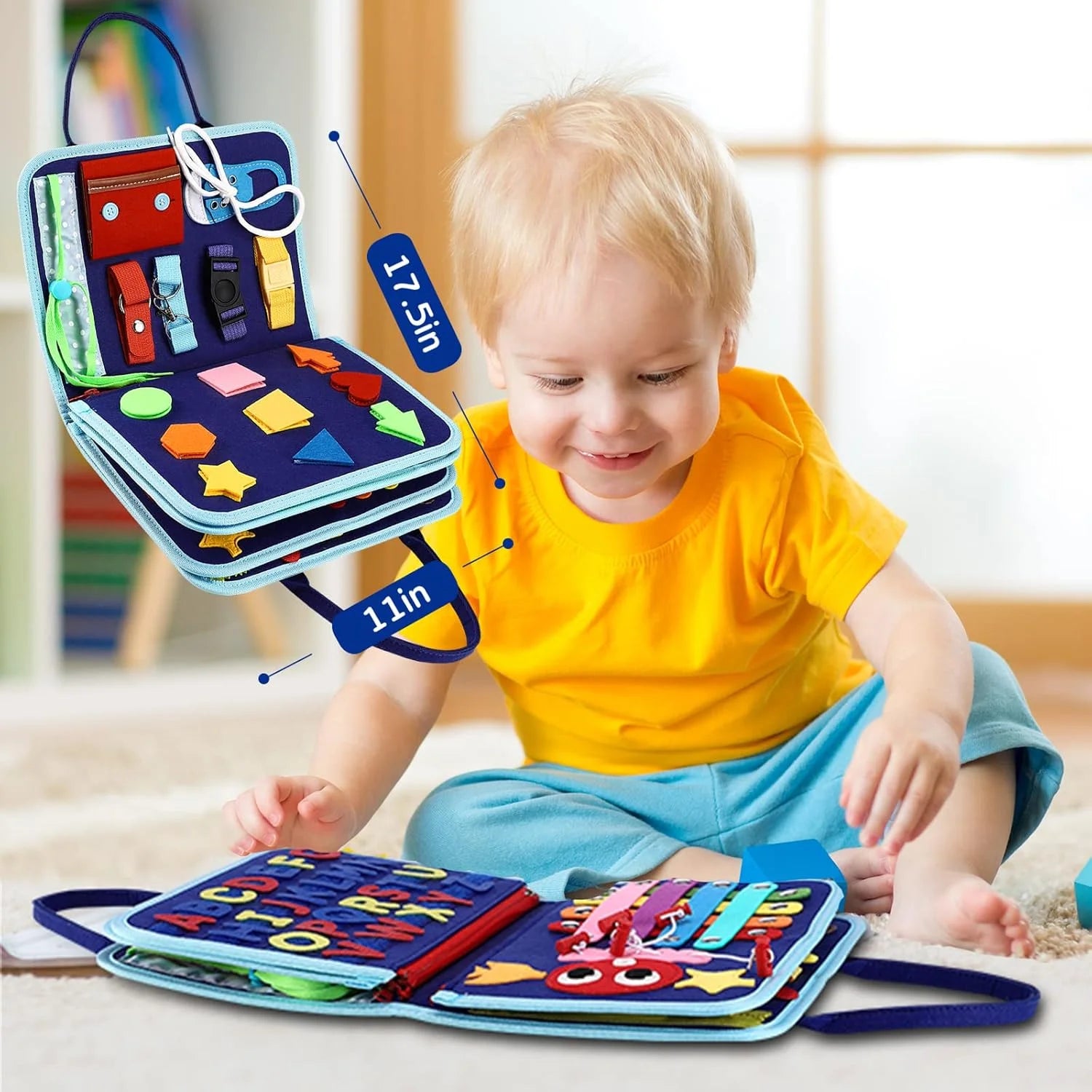 Montessori toy busy board blue pink