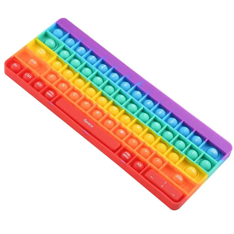 Rainbow Keyboard Pop It Fidget Toy – Silicone Sensory Bubble Popper for Kids