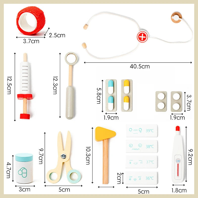 Kids Wooden Doctor Play Set, Pretend Play Medical Kit Toy with Storage Bag