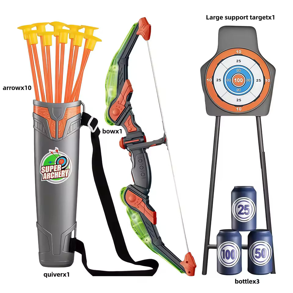 Kids LED Light Bow and Arrow Archery Set 10 Suction Cup Arrows with Target Stand