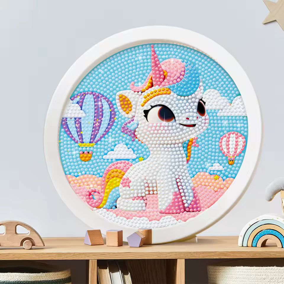 Kids DIY Round Diamond Painting Kit, Unicorn Mermaid Cartoon Mosaic Craft Set