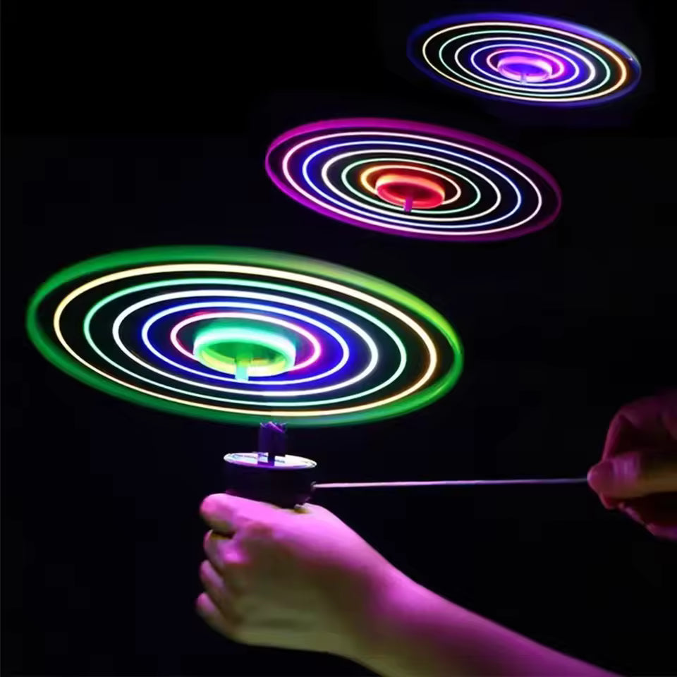 Kids Luminous LED Flying Disc UFO Toy, Pull String Glow Spinning Top Outdoor Toy