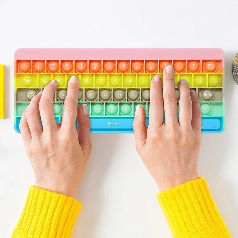 Rainbow Keyboard Pop It Fidget Toy – Silicone Sensory Bubble Popper for Kids