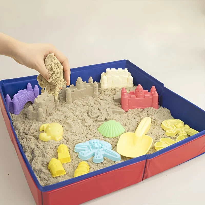 Foldable Sensory Sand Tray for Toddlers – Portable Cloth Sandbox Bin for Indoor Play with Sand & Beads