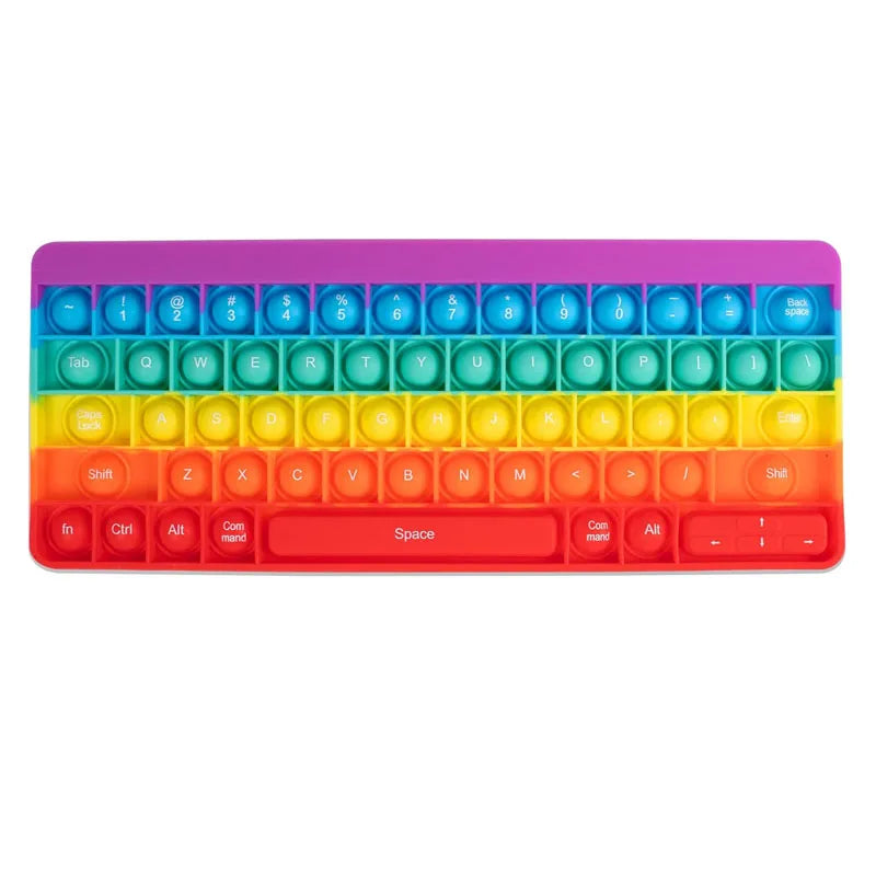 Rainbow Keyboard Pop It Fidget Toy – Silicone Sensory Bubble Popper for Kids