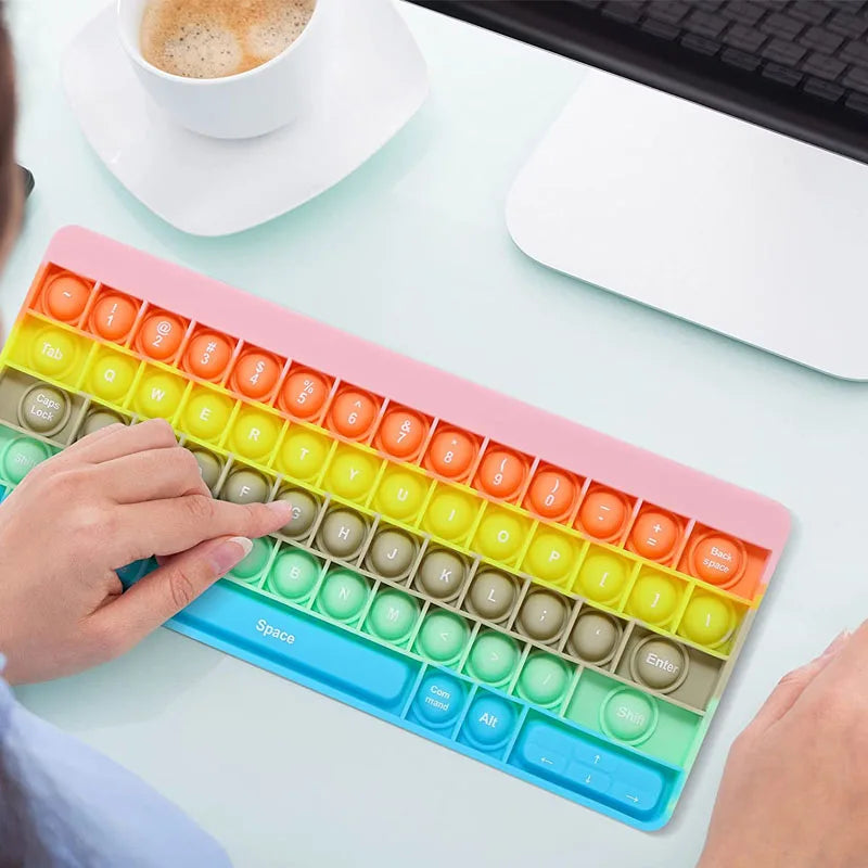 Rainbow Keyboard Pop It Fidget Toy – Silicone Sensory Bubble Popper for Kids