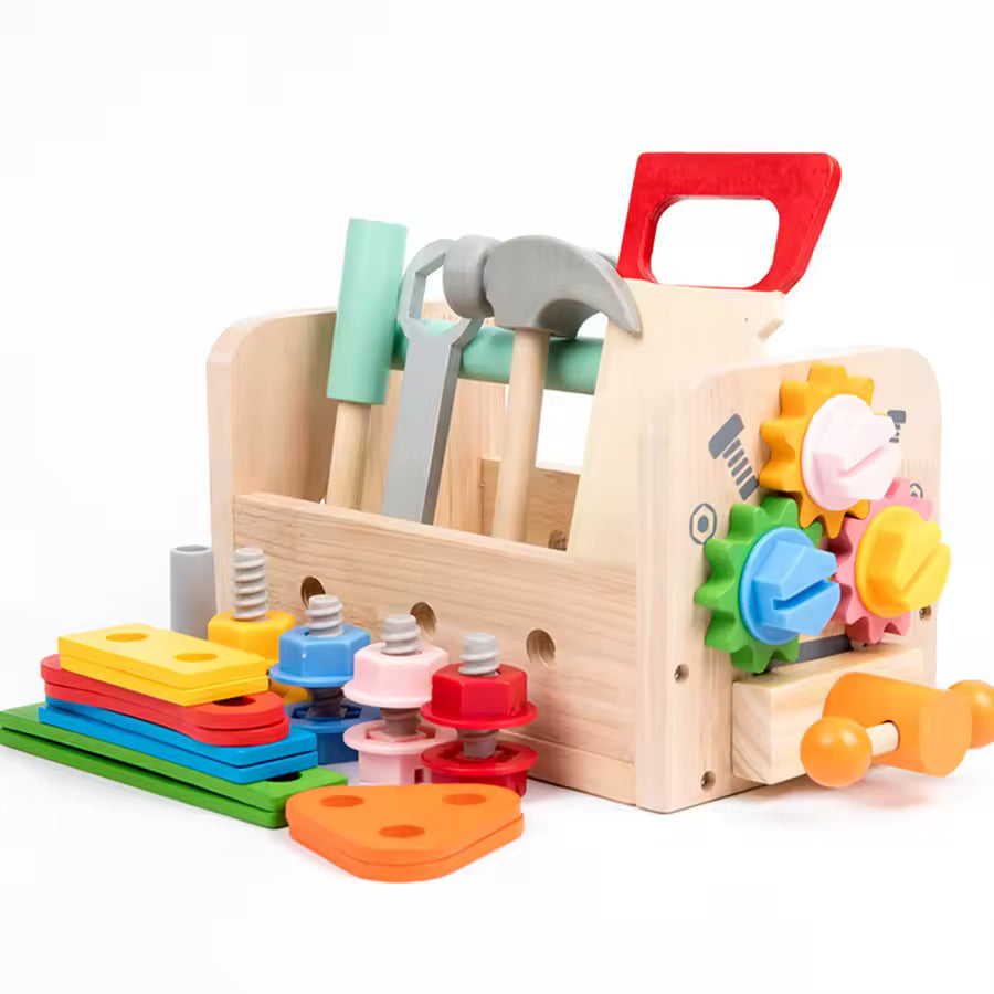 Kids Wooden Tool Bench Workbench Set, Montessori Construction Toy for Boys Ages 3+