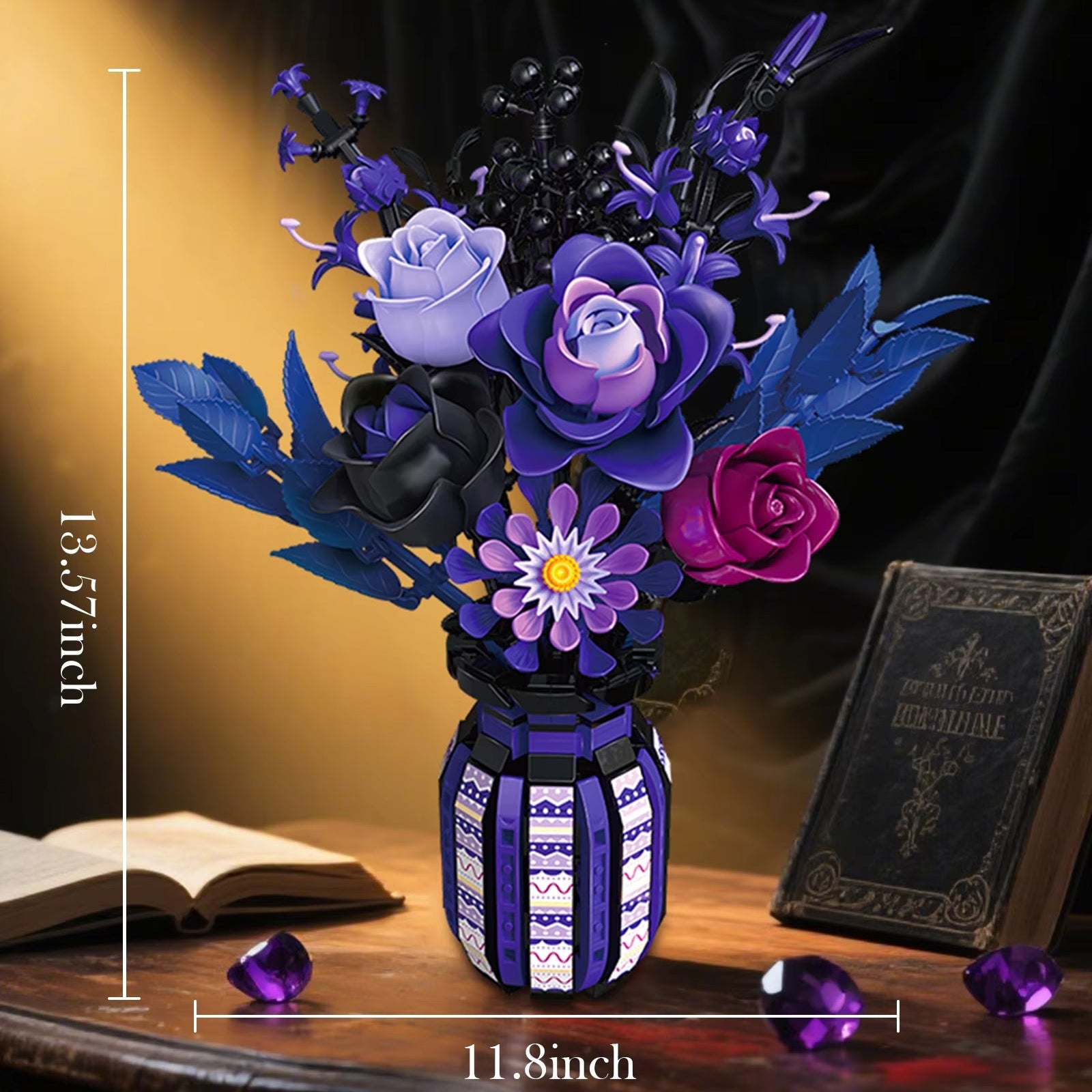 1218PCS Dark Romance Gothic Bouquet Building Blocks Flower With Vase Model Educational DIY Home Decoration Gift For Kids Adults