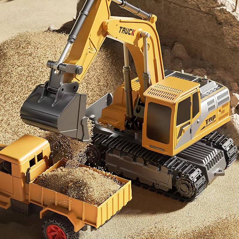 RC Excavator and Dump Truck Toy Set – Lights & Sounds