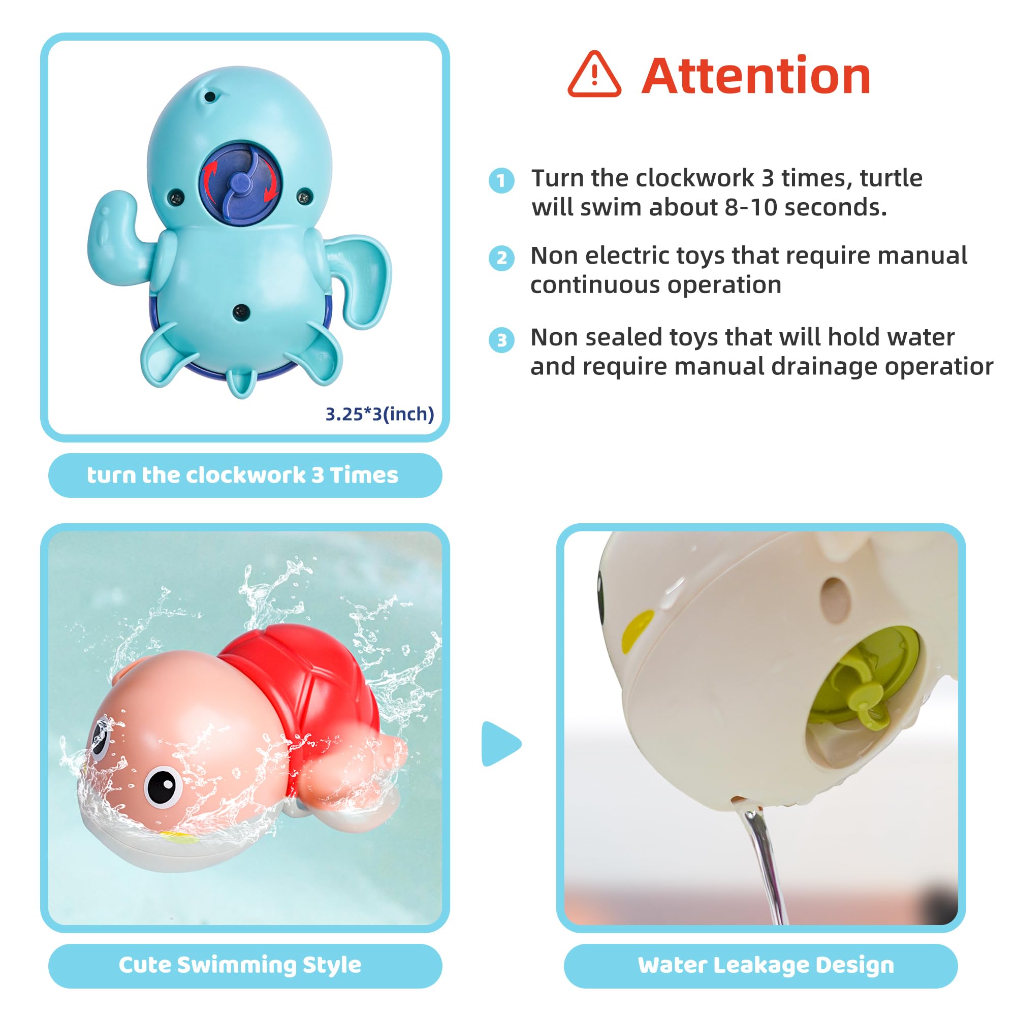Cute Swimming Turtles Wind Up Toys for Baby Toddlers 1+ Years Old