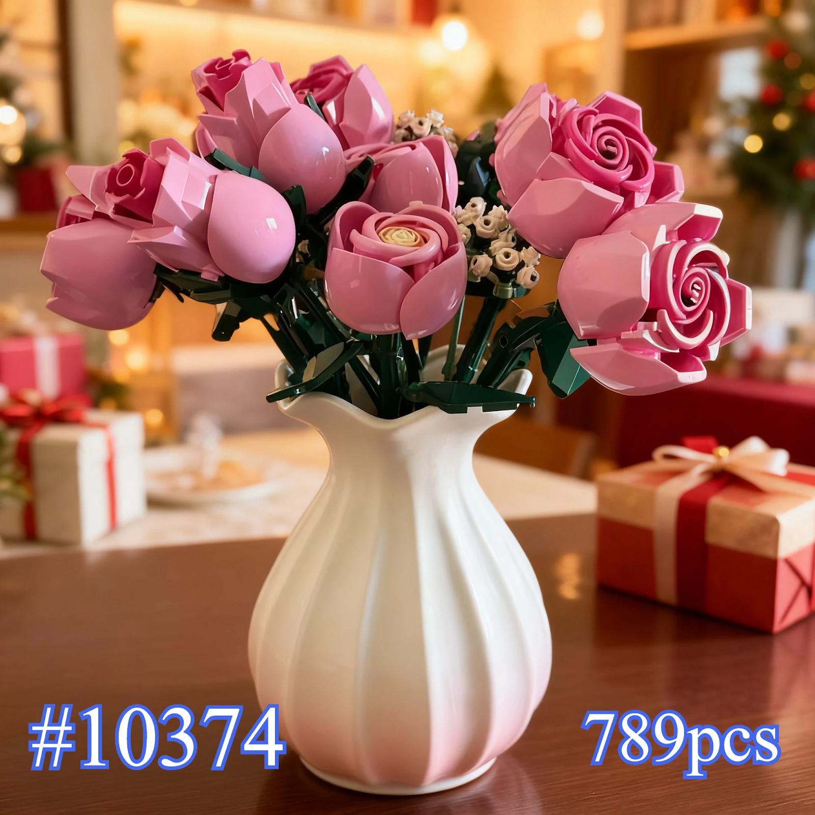 Bouquet of Pink Roses with Stars 10374 Building Blocks Sets Suitable for Birthday Gifts Compatible with Legoed Particles