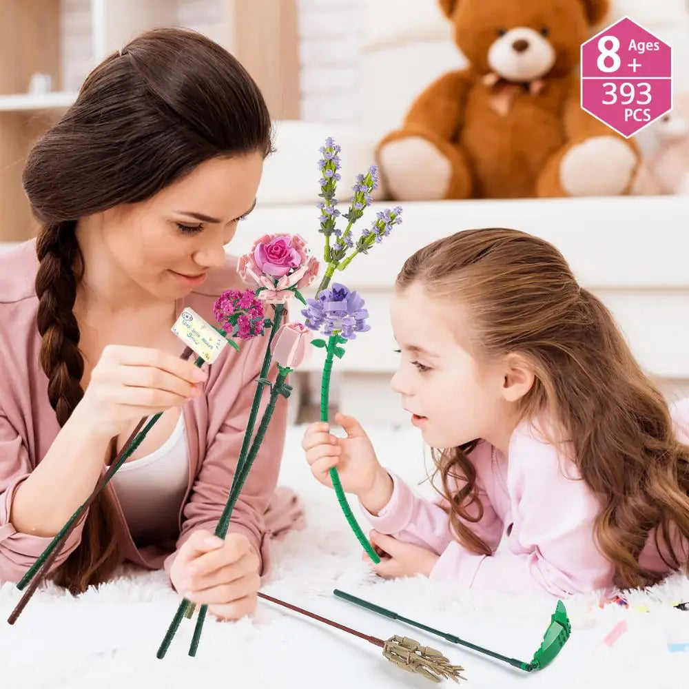 393pcs Eternal Flower Bouquet Building Blocks Set DIY Artificial Rose Mini Bricks for Home Decor Valentines Day Mothers Day Gift