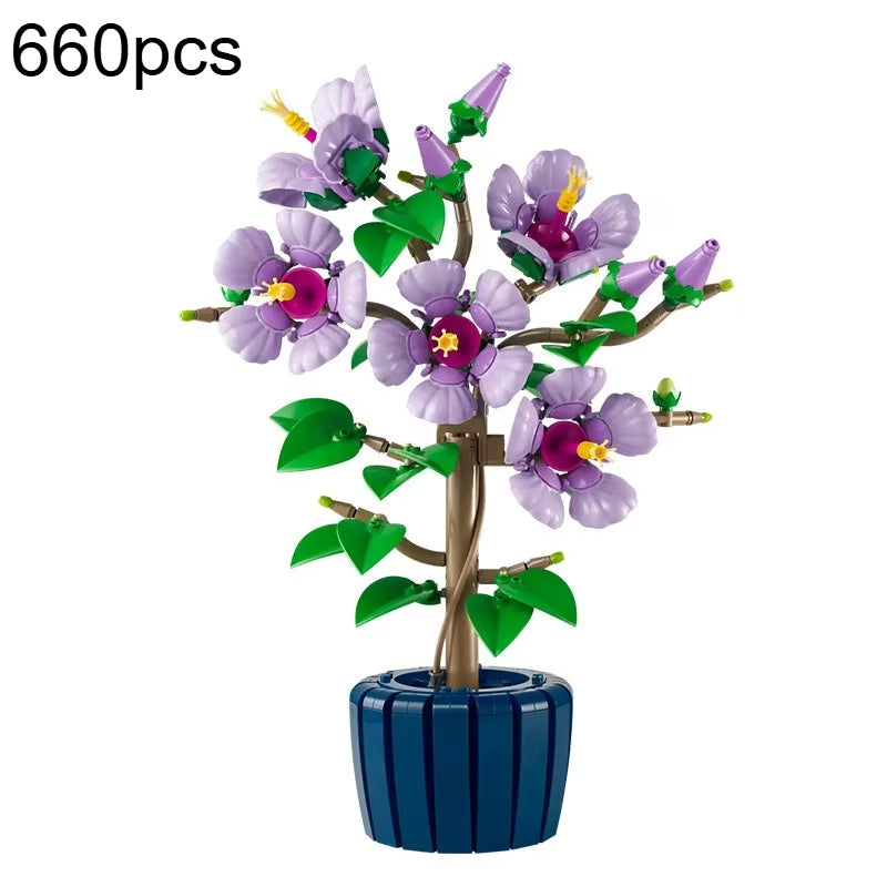 660PCS Creative Hibiscus Flower Bonsai Building Blocks Botanical Collection Assemble Bricks Toy Gift For Children Girl