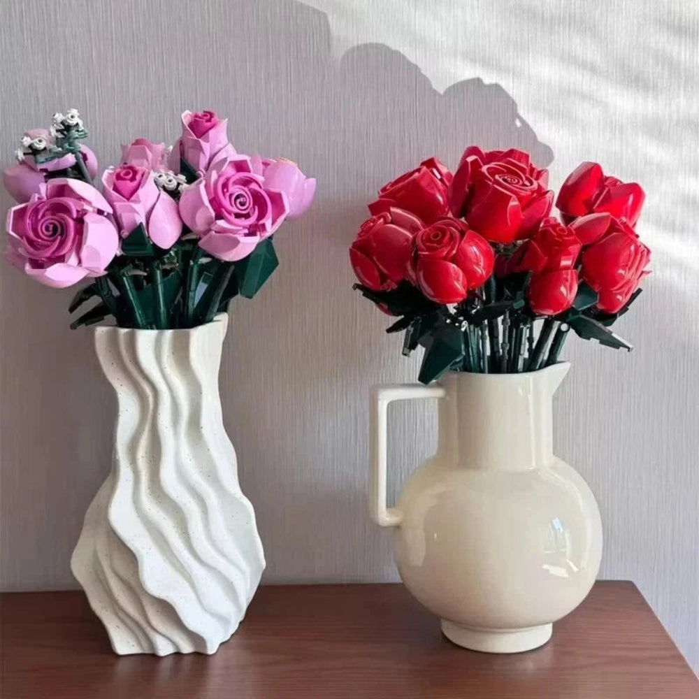 Pink Rose And Star Bouquet Building Block Set