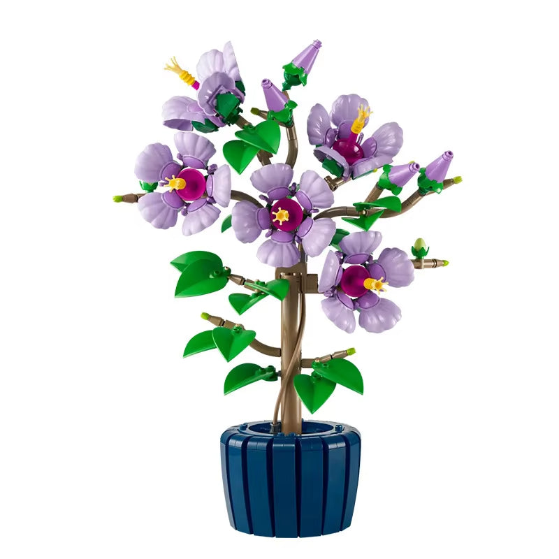 660PCS Creative Hibiscus Flower Bonsai Building Blocks Botanical Collection Assemble Bricks Toy Gift For Children Girl