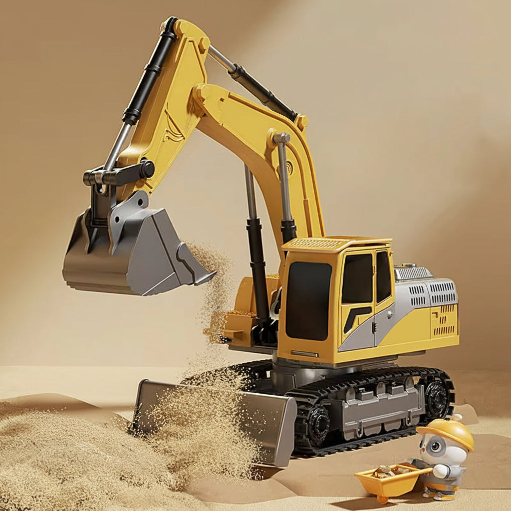 RC Excavator and Dump Truck Toy Set – Lights & Sounds