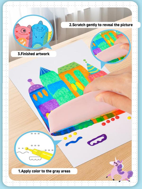 35Pcs Squeegee Art Kids Paint Kit DIY Magic Reveal Rainbow Scratch Art Set