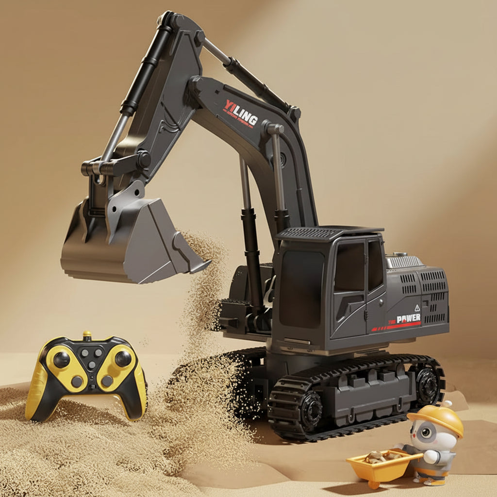 RC Excavator and Dump Truck Toy Set – Lights & Sounds