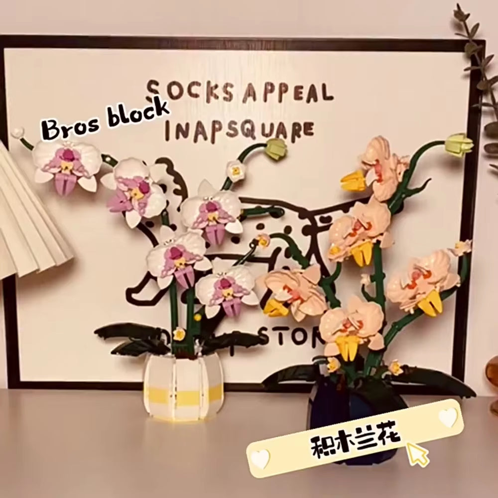 Orchid Flower Bouquet Building Block Set For Desk Decor