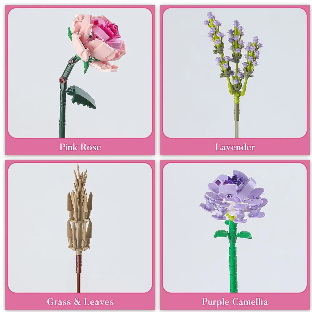 393pcs Eternal Flower Bouquet Building Blocks Set DIY Artificial Rose Mini Bricks for Home Decor Valentines Day Mothers Day Gift