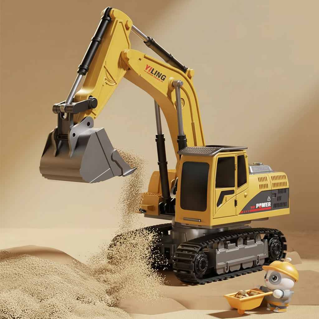 RC Excavator and Dump Truck Toy Set – Lights & Sounds