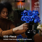 Blue Rose Flower Building Block Set, Adult DIY Gift