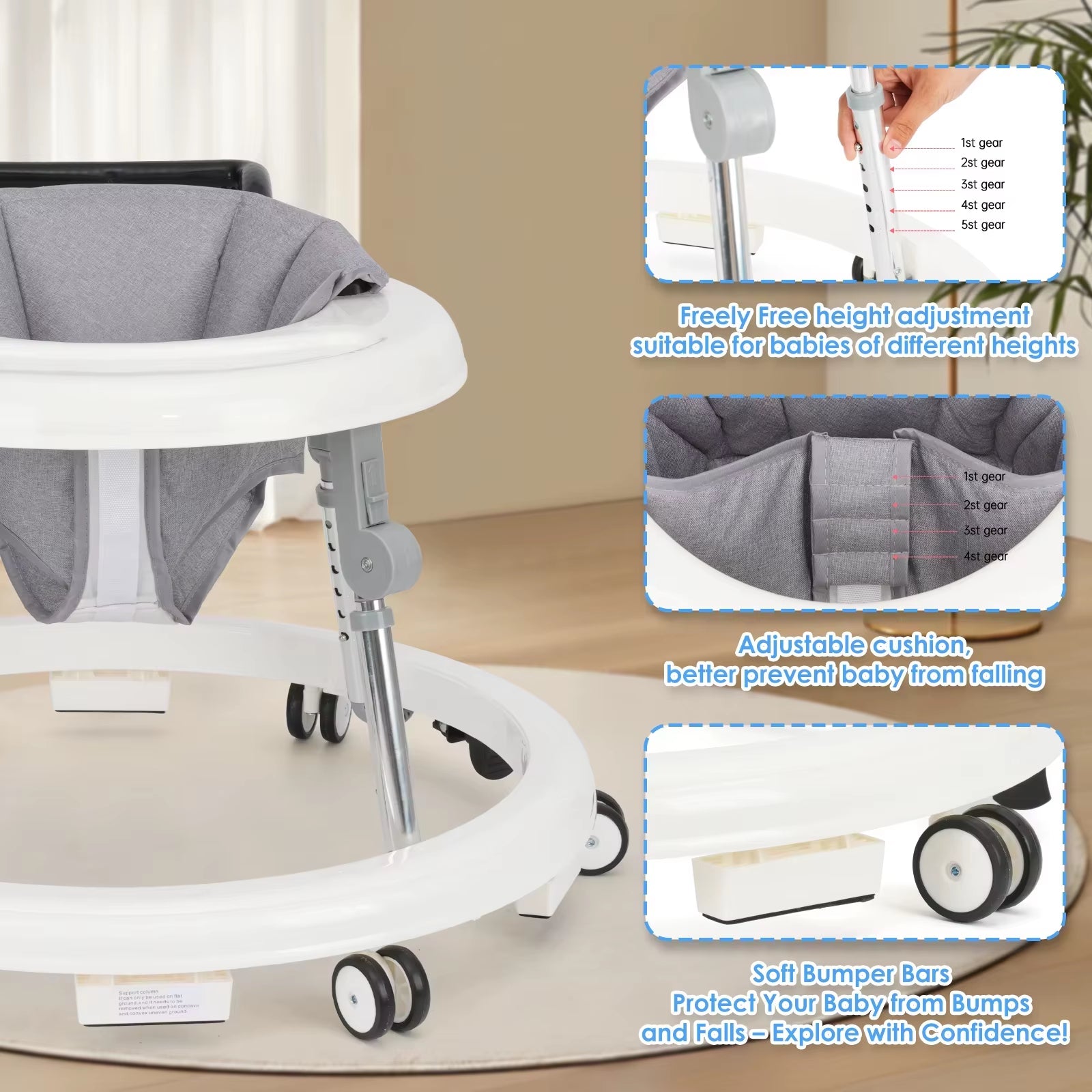 Foldable Anti-Rollover Baby Walker