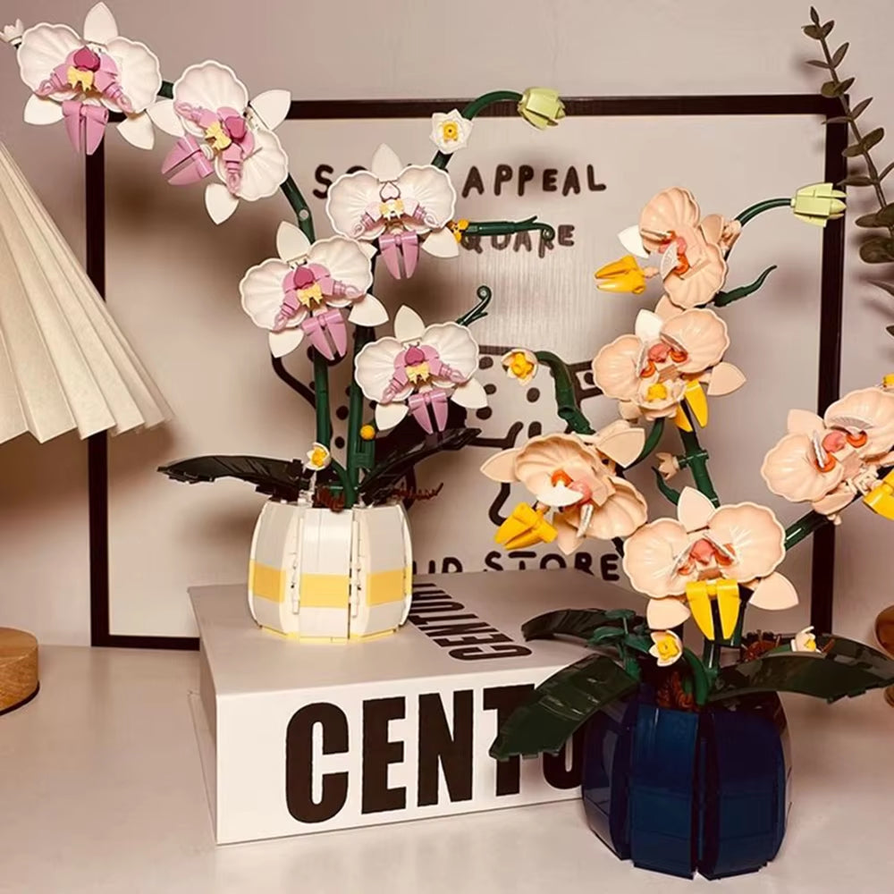 Orchid Flower Bouquet Building Blocks Creative Home Desk Plant Decoration Assemble Bricks DIY Toys Gifts For Girls Lady