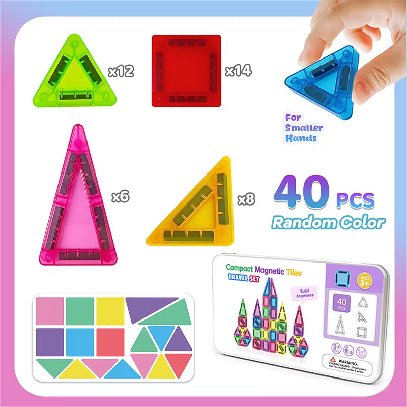 Mini Magnetic Tile Building Set, 40 Pieces, Portable