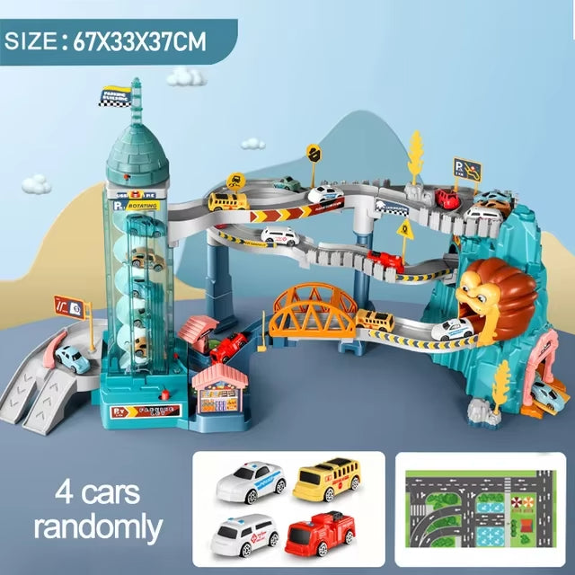 Dinosaur Race Track Playset with 10 Mini Cars & Parking Garage