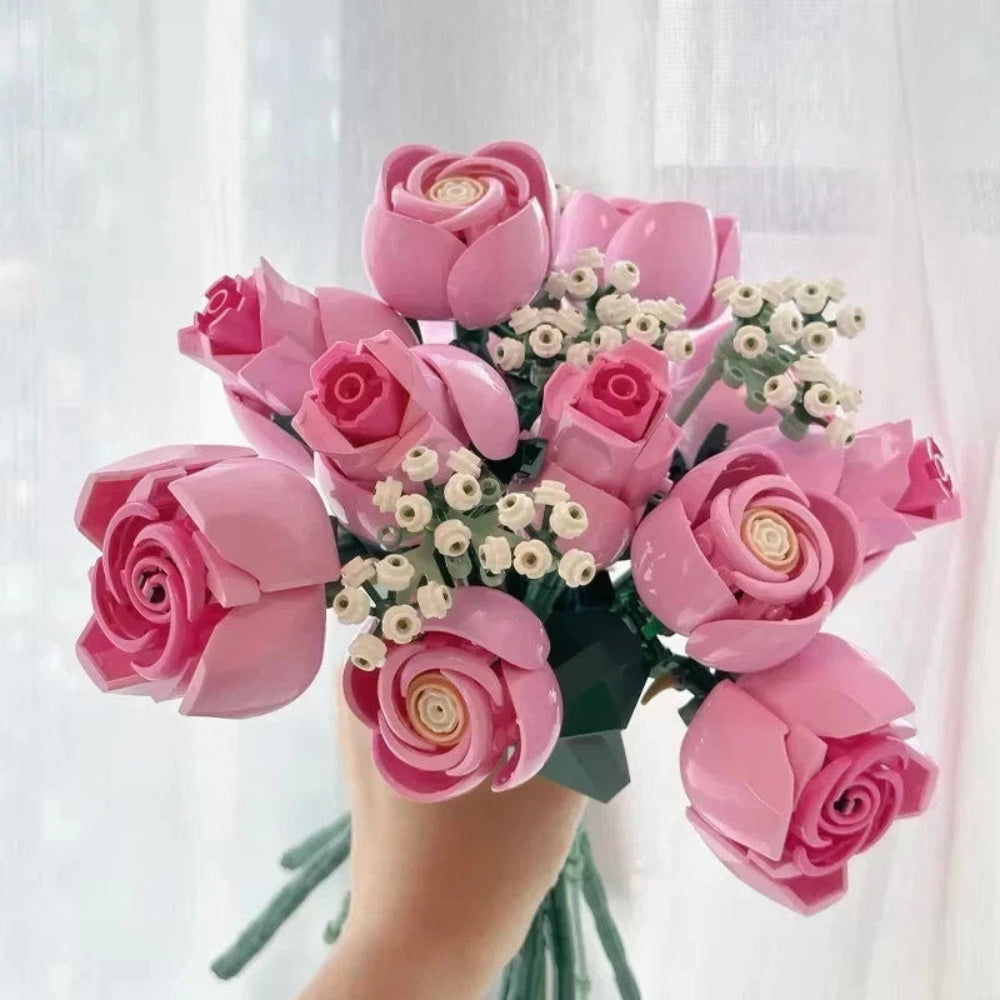 Pink Rose And Star Bouquet Building Block Set