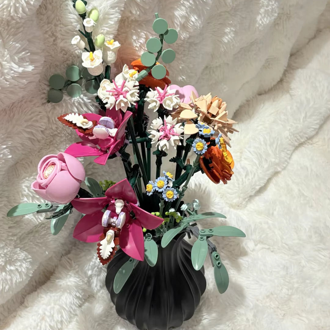 New MOC Pink Flower Eternal Flower Model Blocks Ornament Valentine's Day Girl Gift