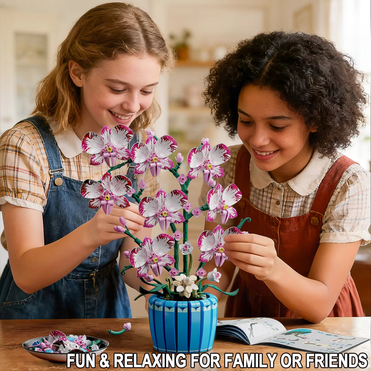 Orchid Pot Potted Plant Building Block Pink Flower Potted Plant Model Puzzle Toys Sets New Year Christmas Birthday Gifts