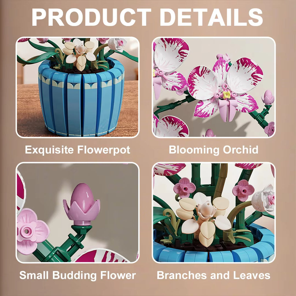 Orchid Potted Plant Building Block Set For Home Decor