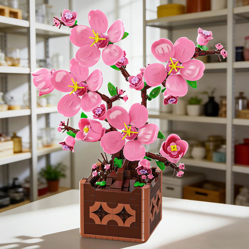 Peach Blossom Potted Plant Building Block Set