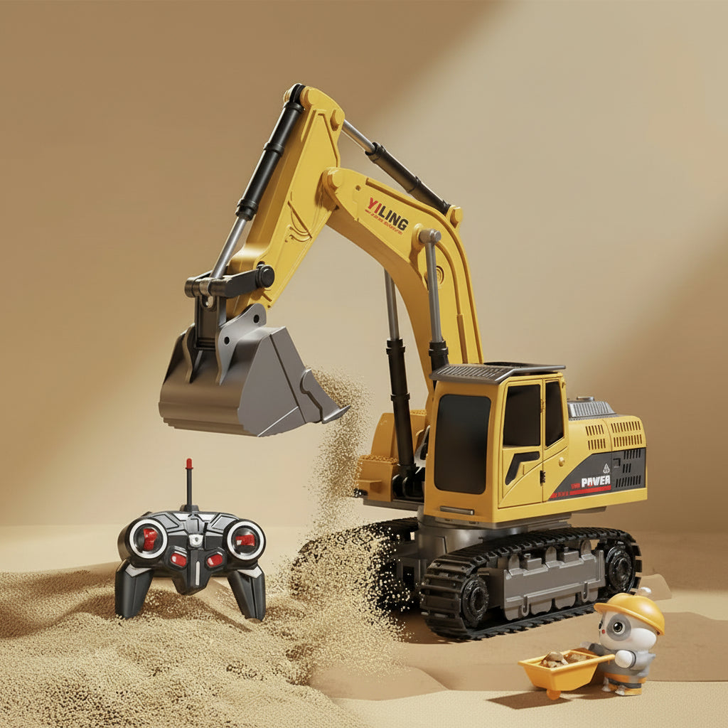 RC Excavator and Dump Truck Toy Set – Lights & Sounds