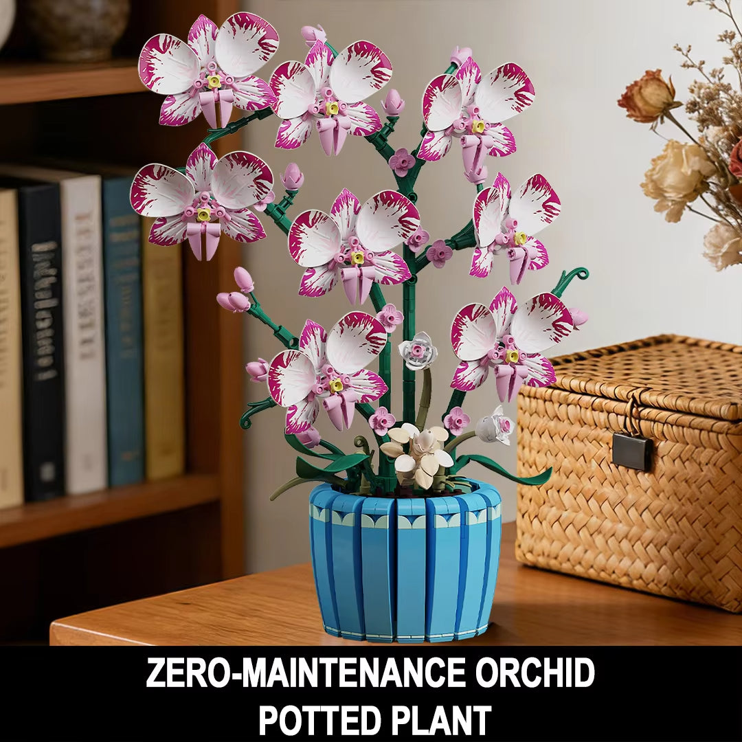Orchid Pot Potted Plant Building Block Pink Flower Potted Plant Model Puzzle Toys Sets New Year Christmas Birthday Gifts
