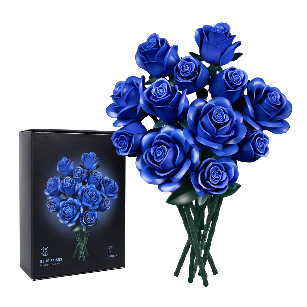Blue Rose Flower Building Block Set, Adult DIY Gift