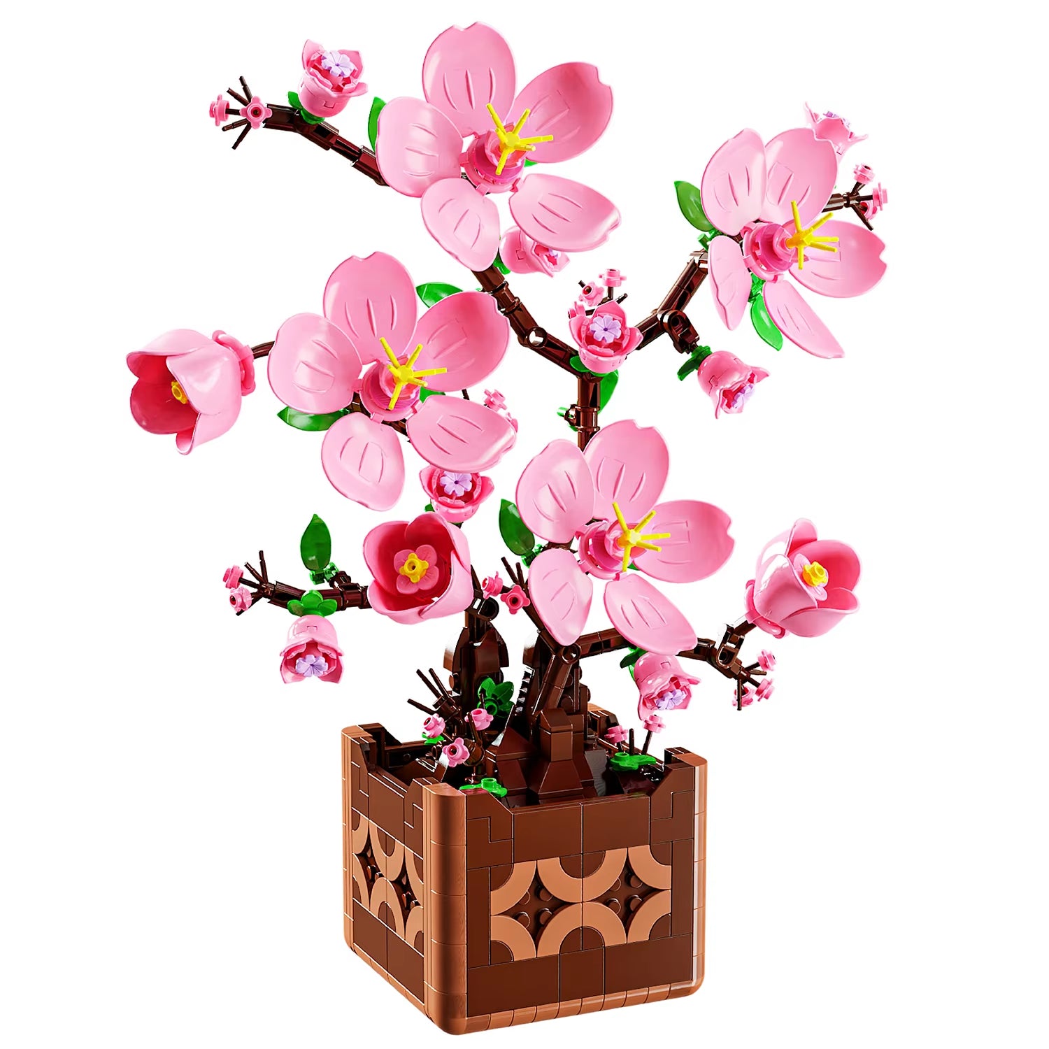 Pink Peach Blossom Potted Plant Building Block Flower Model Puzzle Toys Sets New Year Christmas Birthday Gifts