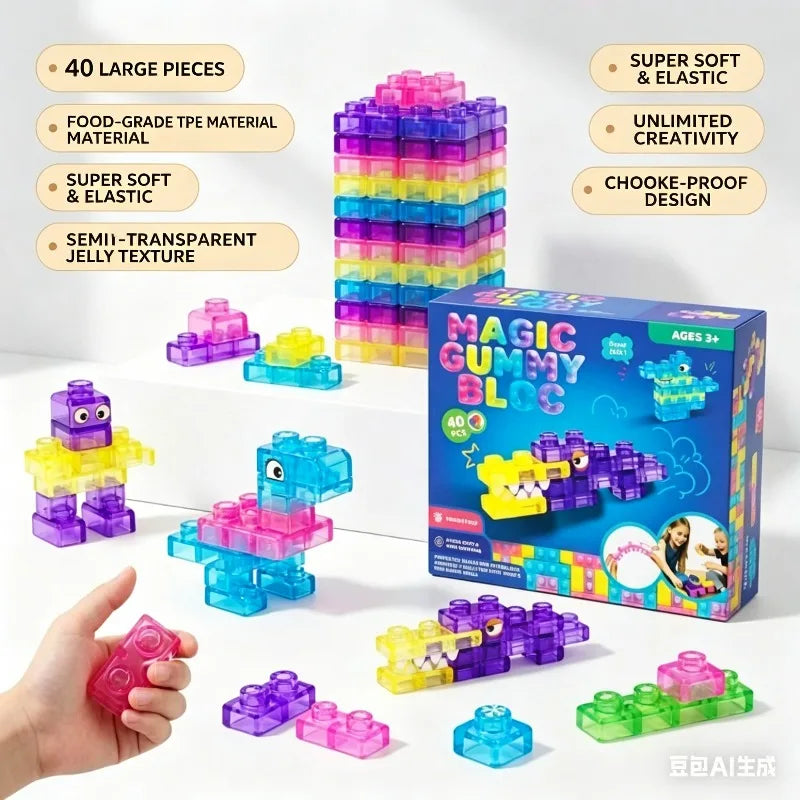 Soft Gel Building Block Stress Relief Toy Set, 40 Pieces