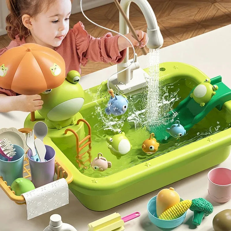 Kids Electric Kitchen Sink Toy Set with Running Water Pretend Play Gift