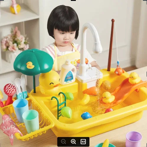 Kids Electric Kitchen Sink Toy Set with Running Water Pretend Play Gift