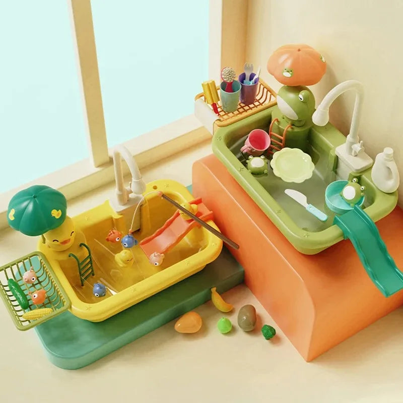 Kids Electric Kitchen Sink Toy Set with Running Water Pretend Play Gift