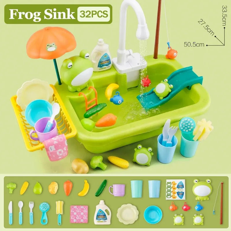 Kids Electric Kitchen Sink Toy Set with Running Water Pretend Play Gift