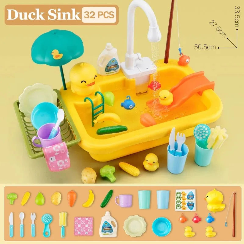 Kids Electric Kitchen Sink Toy Set with Running Water Pretend Play Gift