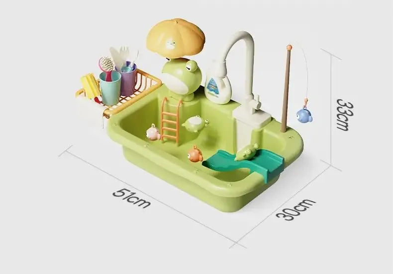 Kids Electric Kitchen Sink Toy Set with Running Water Pretend Play Gift