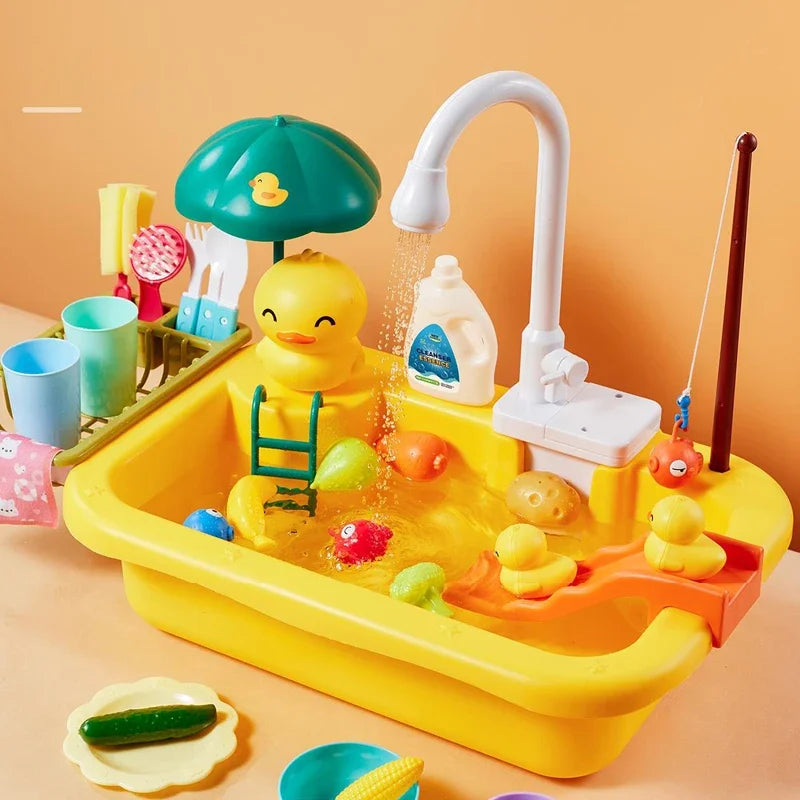 Kids Electric Kitchen Sink Toy Set with Running Water Pretend Play Gift